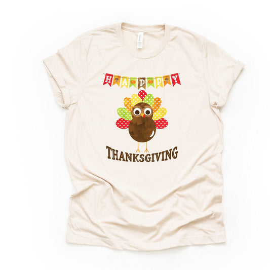 Thanksgiving Tee, Pretty Watercolor Turkey with Happy Thanksgiving Design on premium  unisex shirt, 3 color choices, plus sizes