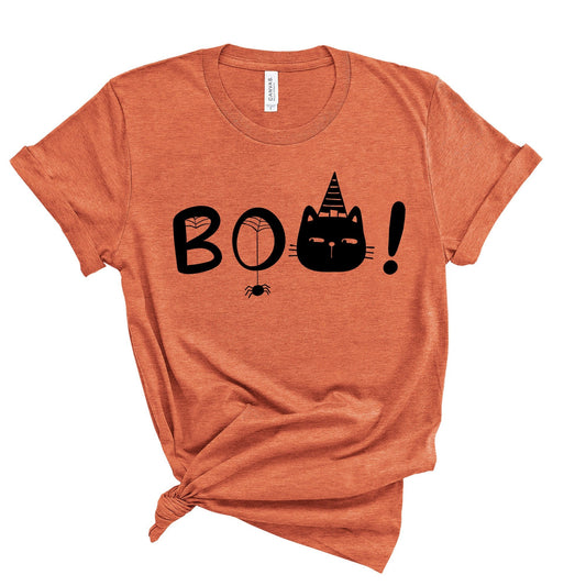 Halloween Shirt, Super Cute BOO Art with Black Cat and Spiders Design on premium unisex shirt, 3 colors, 3x halloween, 4x halloween