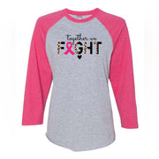 Breast Cancer Awareness, Leopard Together We Fight, Pink Ribbon Design on premium Raglan 3/4 sleeve shirt, plus size, 2X raglan, 3X raglan