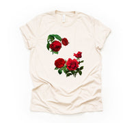 Red Roses Tee, Pretty Red Roses Design, premium unisex shirt, 3 color choices, 2X, 3X, 4X, plus sizes available