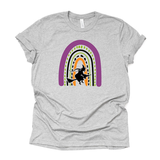 Halloween Shirt, Super Fun Halloween Rainbow with Witch, Witch Rainbow Design on premium unisex shirt, 3 colors, 3x halloween, 4x halloween