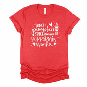 Christmas Tee, Forget Pumpkin Spice, Gimme Peppermint Mocha, Funny Coffee Design, premium unisex tee, 3 color choices, plus sizes available