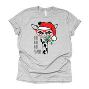 Christmas Tee, Christmas Giraffe with Santa Hat, HO HO HO Y'all design, premium unisex shirt, 3 color choices, 3x christmas, 4x christrmas