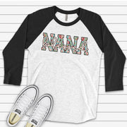 Nana Raglan, Pretty Floral Blessed Nana, Pretty Grandma Floral with Blessed Design on premium Raglan 3/4 sleeve shirt, plus size, 2X, 3X