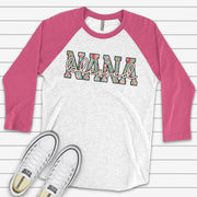 Nana Raglan, Pretty Floral Blessed Nana, Pretty Grandma Floral with Blessed Design on premium Raglan 3/4 sleeve shirt, plus size, 2X, 3X