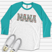 Nana Raglan, Pretty Floral Blessed Nana, Pretty Grandma Floral with Blessed Design on premium Raglan 3/4 sleeve shirt, plus size, 2X, 3X