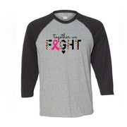 Breast Cancer Awareness, Leopard Together We Fight, Pink Ribbon Design on premium Raglan 3/4 sleeve shirt, plus size, 2X raglan, 3X raglan