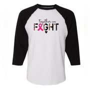 Breast Cancer Awareness, Leopard Together We Fight, Pink Ribbon Design on premium Raglan 3/4 sleeve shirt, plus size, 2X raglan, 3X raglan