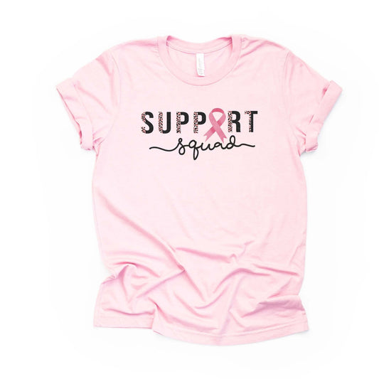 Breast Cancer Awareness Shirt, Support Squad for Breast Cancer, Pink ribbon on premium unisex shirt, 3 color choices, plus sizes