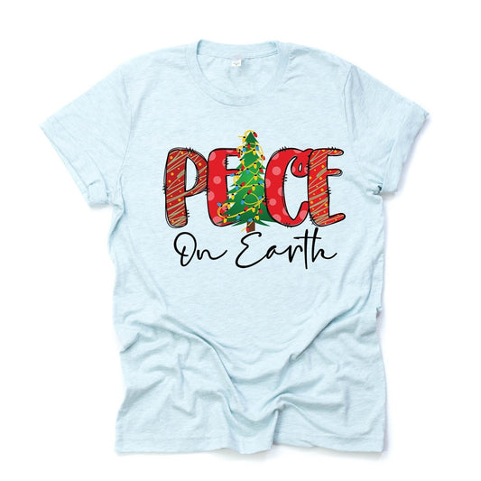 Christmas Tee, Beautiful Peace on Earth, PEACE with Christmas Tree  Design on premium cotton unisex shirt, plus sizes, 2x, 3x, 4x