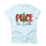 Christmas Tee, Beautiful Peace on Earth, PEACE with Christmas Tree  Design on premium cotton unisex shirt, plus sizes, 2x, 3x, 4x