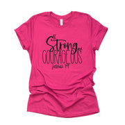 Christian Tee, Be Strong and Courageous, Breast Cancer Awareness, Joshua 1:9 design on premium unisex shirt, 2 color choices, plus size
