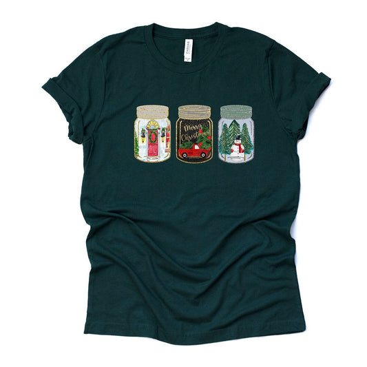 Christmas Tee, Beautiful Christmas Scene Jars, Christmas Jars Design on premium unisex shirt, 3 color choices, plus size, 3x, 4x christmas