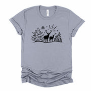 Christmas and Winter Tee, Winter Scene with Deer, Snow and Trees Design, premium unisex shirt, 3 color choices, plus size, 3x, 4x christmas