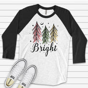 Christmas Raglan, Chic Christmas Trees, Pink, Yellow and Green Trees Bright Design on premium Raglan 3/4 sleeve shirt, plus size, 2X, 3X