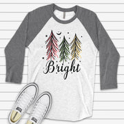 Christmas Raglan, Chic Christmas Trees, Pink, Yellow and Green Trees Bright Design on premium Raglan 3/4 sleeve shirt, plus size, 2X, 3X
