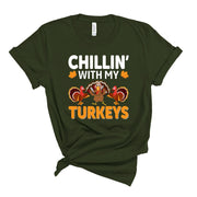 Thanksgiving Tee, Chillin' With My Turkeys Design, Family Thanksgiving premium unisex shirt, 3 color choices, plus size, 3x, 4x christmas