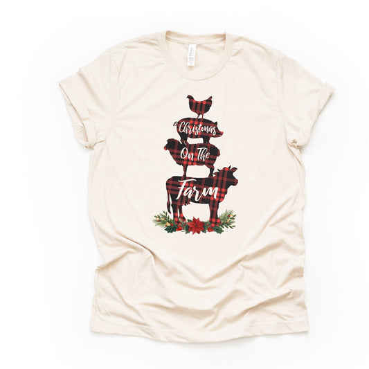 Christmas Tee, Christmas on the Farm, Christmas Cow, Pig, Chicken Design, premium unisex shirt, 3 color choices, plus size, 3x, 4x christmas