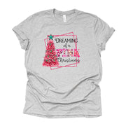 Christmas Tee, Dreaming of a Pink Christmas, Cute Pink Christmas tree Design on premium cotton unisex shirt, plus sizes, 2x, 3x, 4x