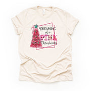 Christmas Tee, Dreaming of a Pink Christmas, Cute Pink Christmas tree Design on premium cotton unisex shirt, plus sizes, 2x, 3x, 4x