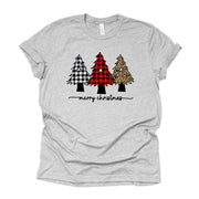 Christmas Tee, Cute Buffalo Plaid and Leopard Christmas Trees, Christmas Trees Design on premium cotton unisex shirt, plus sizes, 2x, 3x, 4x