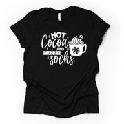 Christmas Tee, Hot Cocoa and Fuzzy Socks, Cute Hot Chocolate and Socks Design on premium cotton unisex shirt, plus sizes, 2x, 3x, 4x