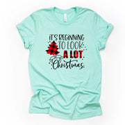 Christmas Tee, It's Beginning To Look A Lot Like Christmas Red Buffalo Plaid Design on premium cotton unisex shirt, plus sizes, 2x, 3x, 4x
