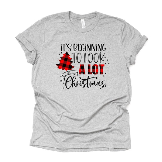 Christmas Tee, It's Beginning To Look A Lot Like Christmas Red Buffalo Plaid Design on premium cotton unisex shirt, plus sizes, 2x, 3x, 4x