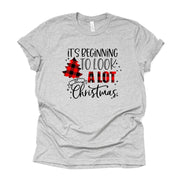 Christmas Tee, It's Beginning To Look A Lot Like Christmas Red Buffalo Plaid Design on premium cotton unisex shirt, plus sizes, 2x, 3x, 4x