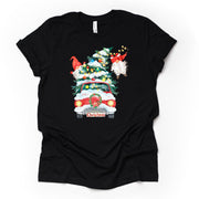 Christmas Tee, Christmas Gnomes Hanging on Christmas Tree in a Old Truck, premium unisex shirt, 3 color choices, 3x christmas, 4x christrmas