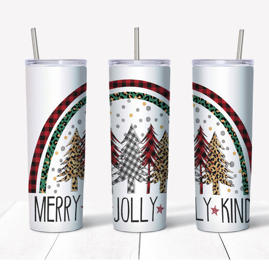 20 oz Skinny Tumbler, Merry, Jolly, Kind Christmas Rainbow Tumbler, Fun Christmas Tumbler, Christmas Skinny, 20 oz Stainless Steel Tumbler