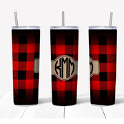 20 oz Skinny Tumbler, Red Buffalo Plaid MONOGRAM Tumbler, Personalized Christmas Tumbler, Christmas Skinny, 20 oz Stainless Steel Tumbler