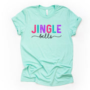 Christmas Tee, Fun Bright Pastel Jingle Bells, Colorful Jingle Bells Design, premium unisex shirt, plus sizes, 3x christmas, 4x christmas