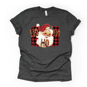 Christmas Tee,Old Fashioned Santa Claus on Buffalo Plaid, HO HO HO Marquee Design on premium cotton unisex shirt, plus sizes, 2x, 3x, 4x
