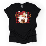 Christmas Tee,Old Fashioned Santa Claus on Buffalo Plaid, HO HO HO Marquee Design on premium cotton unisex shirt, plus sizes, 2x, 3x, 4x