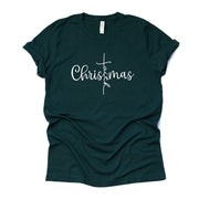 Christmas Tee, Simple Christmas Faith, Christmas Cross Design on premium unisex shirt, 3 color choices, plus sizes, 3x and 4x christmas
