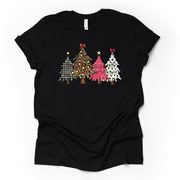 Modern Christmas Trees, Plaid, Leopard and Dots Christmas Trees Design on premium unisex shirt, 3 color choices, plus size, 3x, 4x christmas