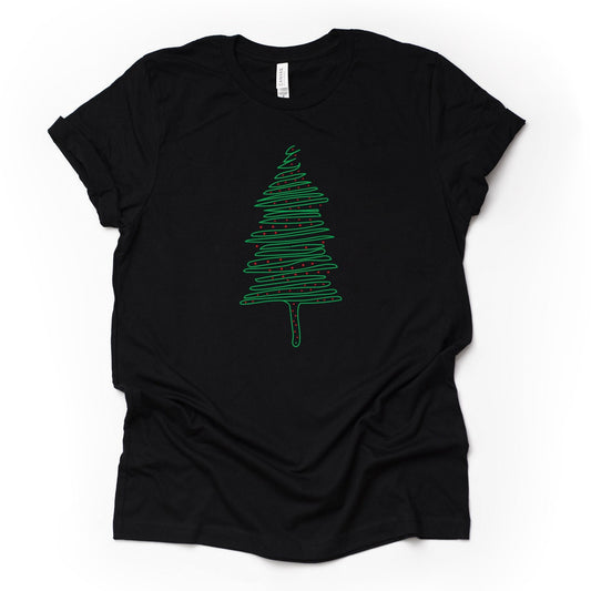 Pretty Modern Christmas Tree, Swirly Christmas Tree with Stars Design on premium unisex shirt, 3 color choices, plus size, 3x, 4x christmas