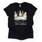 Christmas Tee,  Walking in a Winter Wonderland Forest Gnomes, Woodland Gnomes Design on premium cotton unisex shirt, plus sizes, 2x, 3x, 4x