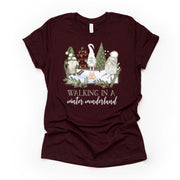 Christmas Tee,  Walking in a Winter Wonderland Forest Gnomes, Woodland Gnomes Design on premium cotton unisex shirt, plus sizes, 2x, 3x, 4x