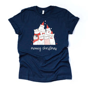 Christmas Tee,  Meowy Christmas, Christmas Cats Choir, Choir of Cats Design on premium cotton unisex shirt, plus sizes, 2x, 3x, 4x