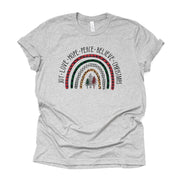 Christmas Tee, Christmas Rainbow, Joy, Love, Hope, Peace, Believe in Christmas Design, premium cotton unisex shirt, plus sizes, 2x, 3x, 4x