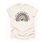 Christmas Tee, Christmas Rainbow, Joy, Love, Hope, Peace, Believe in Christmas Design, premium cotton unisex shirt, plus sizes, 2x, 3x, 4x
