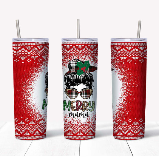 CUSTOM 20 oz Skinny Tumbler, Christmas Sweater Merry Mama tumbler, Christmas Sweater Tumbler,  Gift for Mom, 20 oz Stainless Steel Tumbler