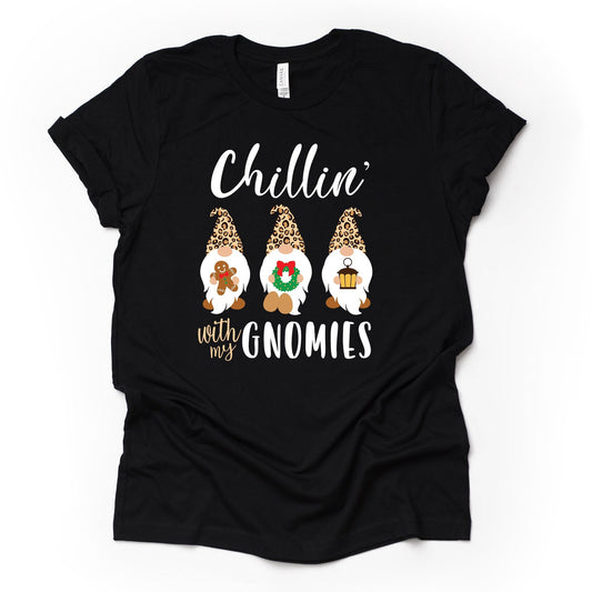 Christmas Tee, Chillin' With My Gnomies, Christmas Gnomes, Leopard Gnomes Design on premium cotton unisex shirt, plus sizes, 2x, 3x, 4x