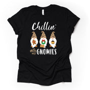 Christmas Tee, Chillin' With My Gnomies, Christmas Gnomes, Leopard Gnomes Design on premium cotton unisex shirt, plus sizes, 2x, 3x, 4x