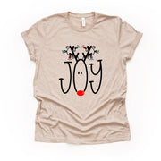 Christmas Tee, Cute JOY Reindeer with Lights in Antlers, Christmas Reindeer Design on premium cotton unisex shirt, plus sizes, 2x, 3x, 4x