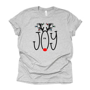 Christmas Tee, Cute JOY Reindeer with Lights in Antlers, Christmas Reindeer Design on premium cotton unisex shirt, plus sizes, 2x, 3x, 4x