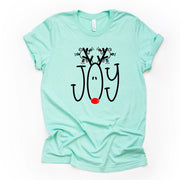 Christmas Tee, Cute JOY Reindeer with Lights in Antlers, Christmas Reindeer Design on premium cotton unisex shirt, plus sizes, 2x, 3x, 4x