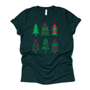 Christmas Tee, Modern Christmas Trees in a Row, Green and Red Christmas Trees Design, premium cotton unisex shirt, plus sizes, 2x, 3x, 4x